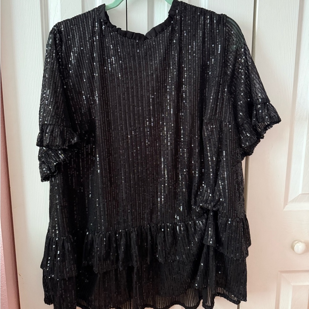 Plus Size Sequin Black Top